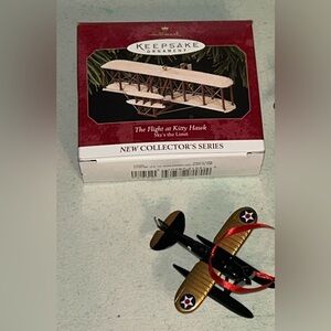 2 Hallmark Ornaments 1999 Sky's the Limit Airplane 1997 The Flight At Kitty Hawk